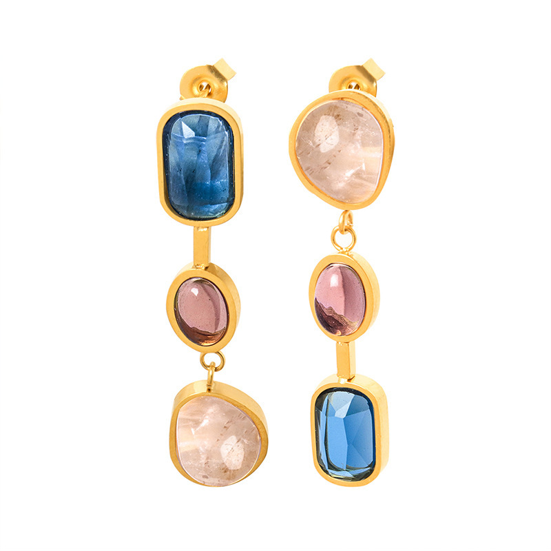 Boucles D'Oreilles Pendantes Élégantes Pour Femmes, En Acier Inoxydable Étanche, Couleur Or Et Cristal. h5Image4
