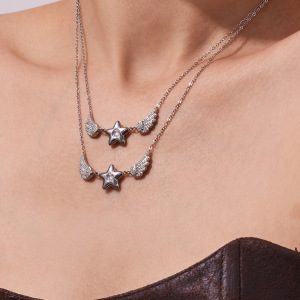 Colliers Pendentifs Pour Femmes Avec Pendentif Cœur Ange En Acier Inoxydable Étanche Couleur Or Et Strass h5 Image4