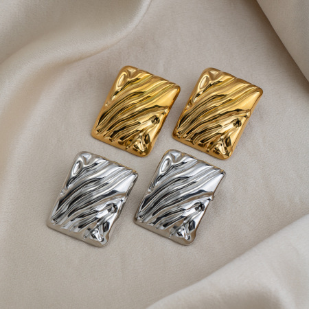 Boucles d'oreilles puces rectangulaires Simple Series Daily en acier inoxydable étanche couleur or pour femmes