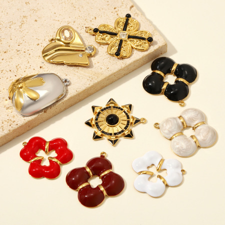 Pendentifs pour femmes en acier inoxydable, couleur or, forme géométrique, fleur et cœur, collection classique à faire soi-même 2