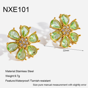 Boucles D'Oreilles Puces Pour Femmes, Luxueuses Et Élégantes, En Acier Inoxydable, Étanches, Couleur Or, Ornées De Zircon Et D'Un Motif Floral. h5 