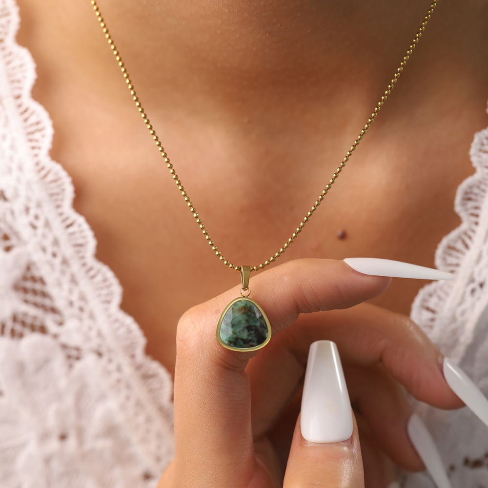 Pendentifs Pour Femmes En Forme De Goutte, En Acier Inoxydable Étanche, Couleur Or, Avec Pierre Naturelle Image2