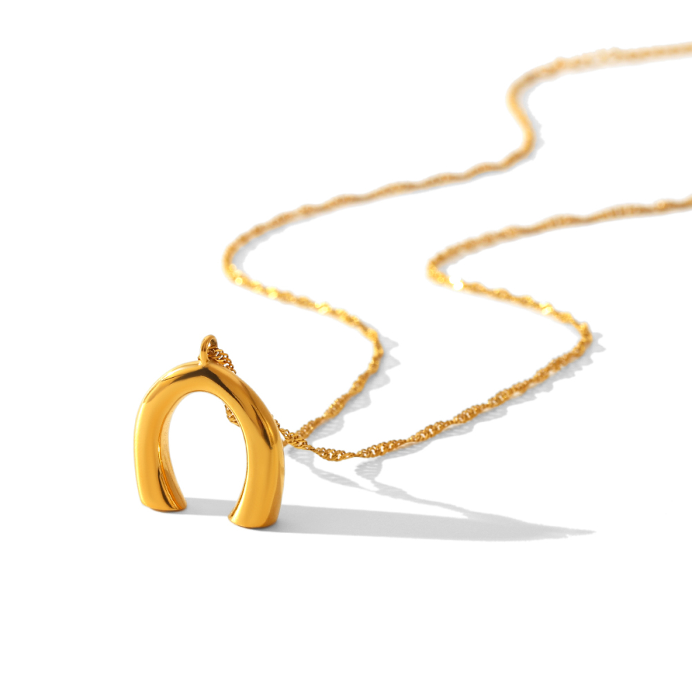 Colliers Pendentifs Pour Femmes En Acier Inoxydable Étanche En Forme De Fer À Cheval, Couleur Or 