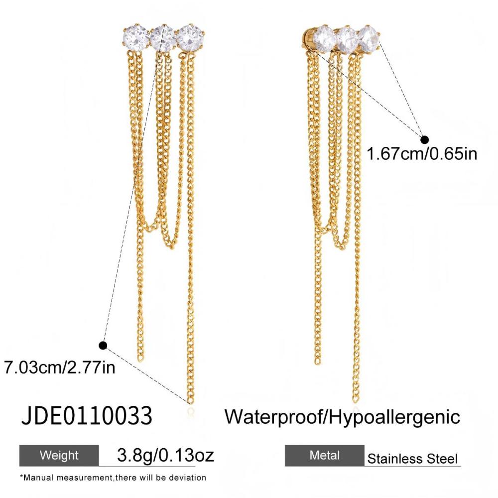 Boucles D'Oreilles Pendantes Classiques À Pompon En Acier Inoxydable Doré Avec Zircon, Imperméables Et Anti-Ternissement, Pour Femmes Image2