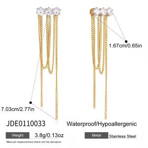 Boucles D'Oreilles Pendantes Classiques À Pompon En Acier Inoxydable Doré Avec Zircon, Imperméables Et Anti-Ternissement, Pour Femmes h5 Image2