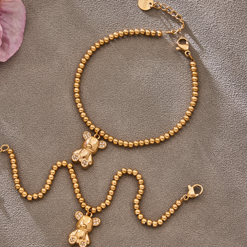 Bracelet À Breloques Pour Femme, Chaîne Ours Mignon, Acier Inoxydable Couleur Or Image4