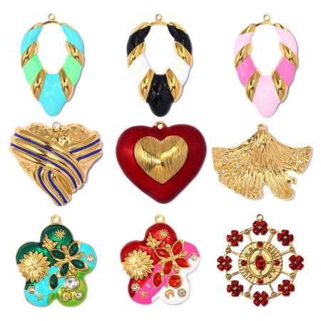 Pendentifs pour femmes en acier inoxydable, couleur or, forme géométrique cœur et plante, collection Simple Series DIY