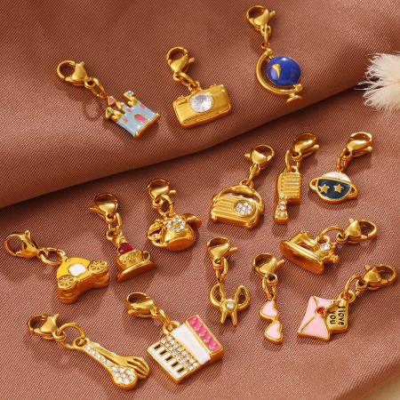 Pendentifs DIY étanches en acier inoxydable couleur or, avec enveloppe