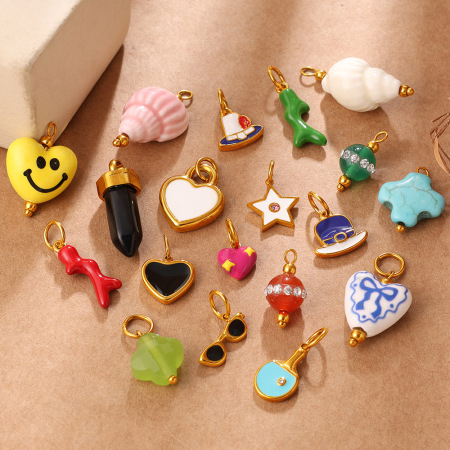 Pendentifs DIY mignons en acier inoxydable et céramique en forme de cœur et d'étoile