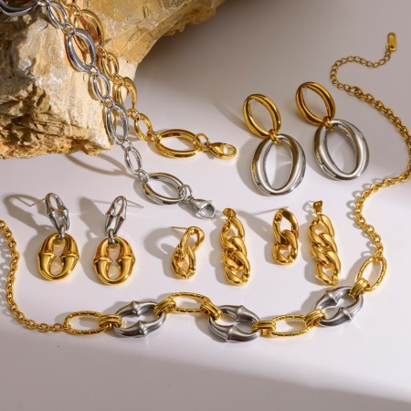 Boucles d'oreilles pour femmes en acier inoxydable imperméable de forme elliptique, couleur or 2