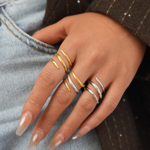 Bagues Tendance En Acier Inoxydable, Couleur Or, Aux Lignes Irrégulières Et Au Style Minimaliste Épuré, Parfaites Au Quotidien. Elles Sont Étanches Et Conçues Pour Un Usage Quotidien. h5 Image2