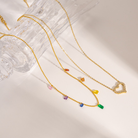Colliers de perles romantiques pour femmes, en acier inoxydable, couleur or, avec pendentif cœur. 2