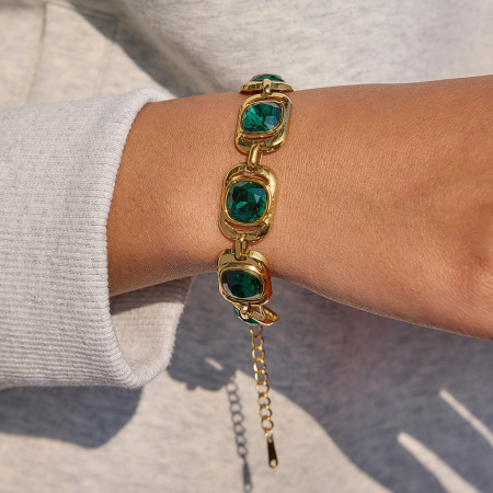 Ensembles de colliers pour femmes, simples, rectangulaires, en verre, acier inoxydable, étanches, couleur or 2
