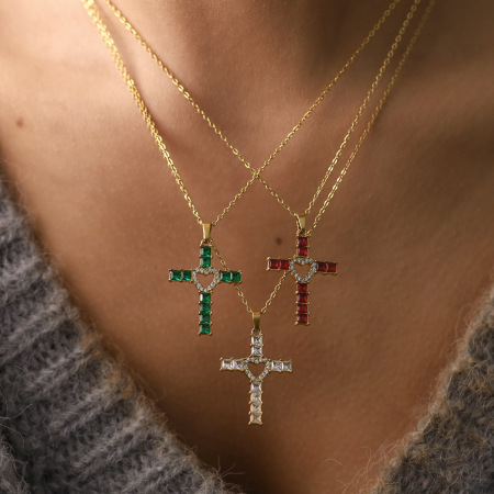 Colliers Pendentifs Pour Femmes En Forme De Croix Rétro, En Acier Inoxydable, Étanches, Couleur Or Et Zircon.
