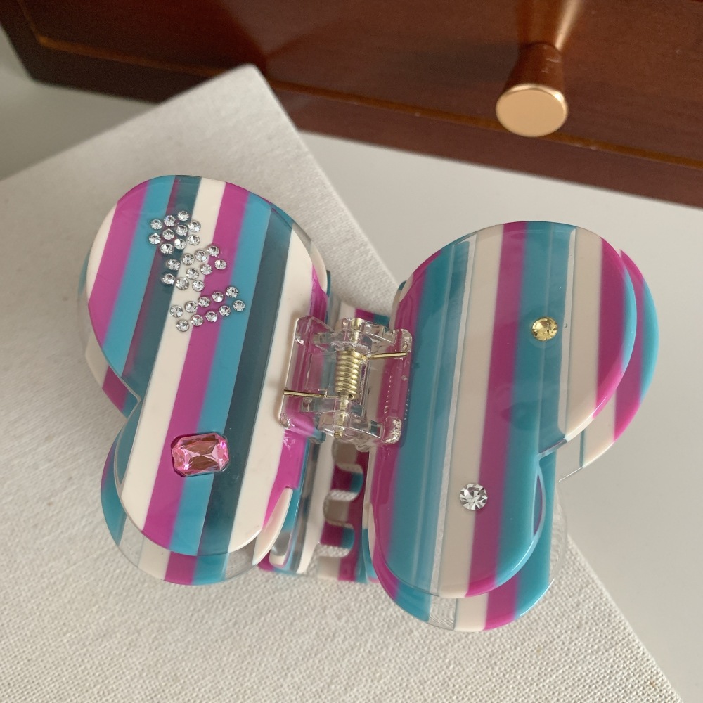 Pinces À Cheveux Pour Femmes En Acétate À Dégradé De Couleurs, Motif Papillon Doux, Série Romantique 