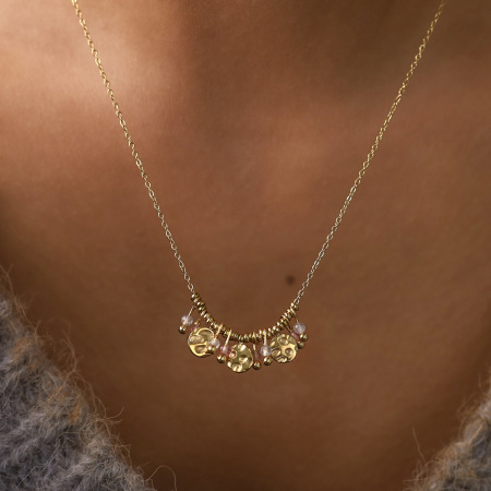 Colliers pendentifs pour femmes Sweet Beads en acier inoxydable, étanches, couleur or et pierre naturelle