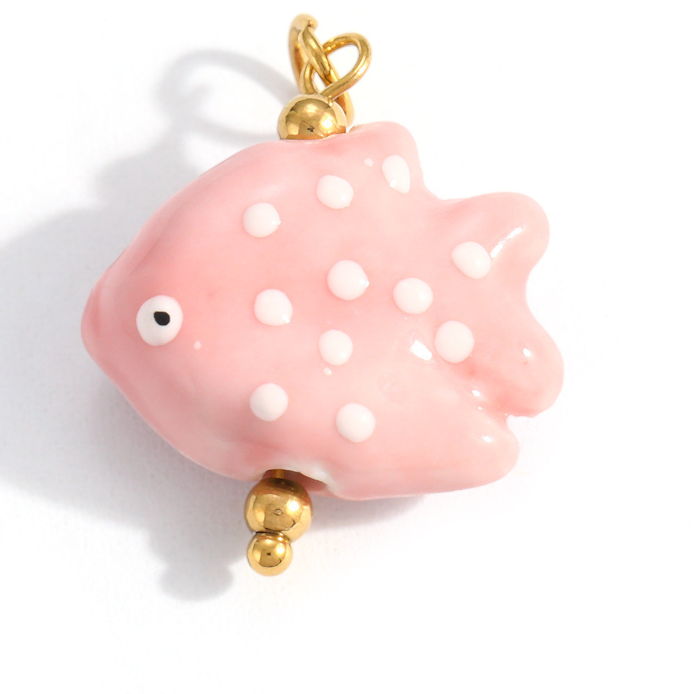 Pendentifs Pour Femmes En Céramique Couleur Or, Motif Tortue Et Poisson, Série Diy Simple h5Image3