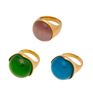 Bagues Pour Femmes En Acier Inoxydable Étanche Couleur Or Avec Pierres Artificielles h5 Image5