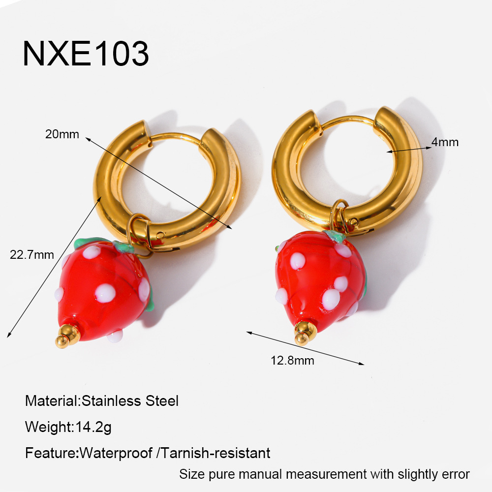 Boucles D'Oreilles Créoles Pour Femmes, En Acier Inoxydable, Couleur Or, Motif Fraise Douce 