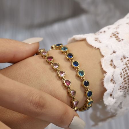 Bracelets de perles en acier inoxydable doré, imperméables et ornés de zircon, avec cœur luxueux