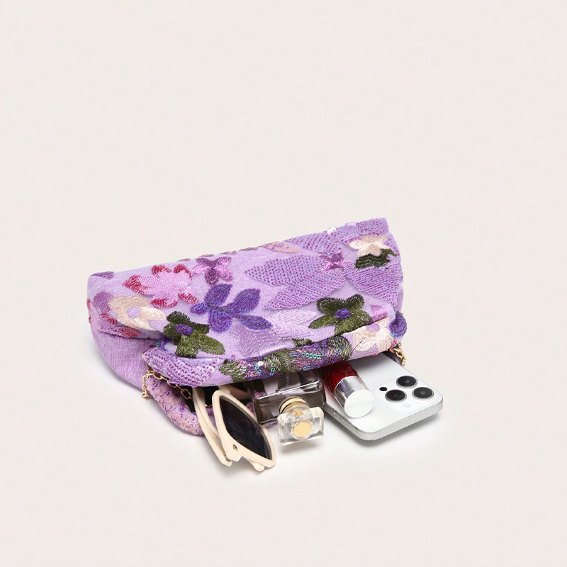 Pochettes Pour Femmes En Tissu À Sequins Brodés En Forme De Coussin, Ornées De Fleurs h5Image3