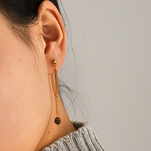 Boucles D'Oreilles Pendantes Pour Femme, En Acier Inoxydable, Imperméables, Couleur Or, Avec Pampilles Et Pierres Naturelles. h5 Image5