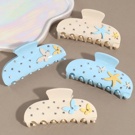 Griffes à cheveux pour femmes en acétate, motif tortue et étoile de mer, collection romantique
