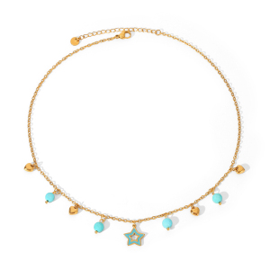 Colliers Pendentifs Pour Femmes Daily Heart Star En Acier Inoxydable Étanche Couleur Or Avec Pierre Naturelle h5