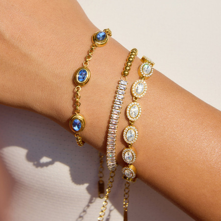 Bracelets de perles luxueux et simples pour femmes, en acier inoxydable étanche, couleur or, ornés de zircon.