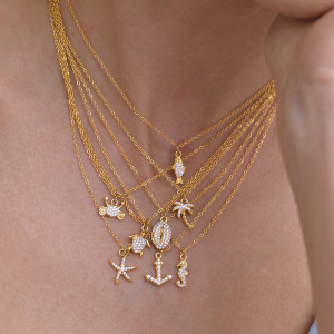 Ensembles De Colliers Pour Femmes En Acier Inoxydable, Style Océanique, Avec Étoiles De Mer Et Zircon Doré, Étanches. h5 Image2
