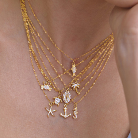 Ensembles de colliers pour femmes en acier inoxydable, style océanique, avec étoiles de mer et zircon doré, étanches. 2