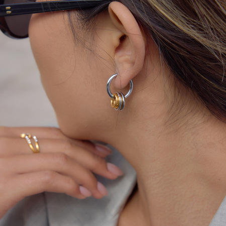 Boucles d'oreilles pendantes pour femme, style cercle simple, en acier inoxydable doré, étanches.