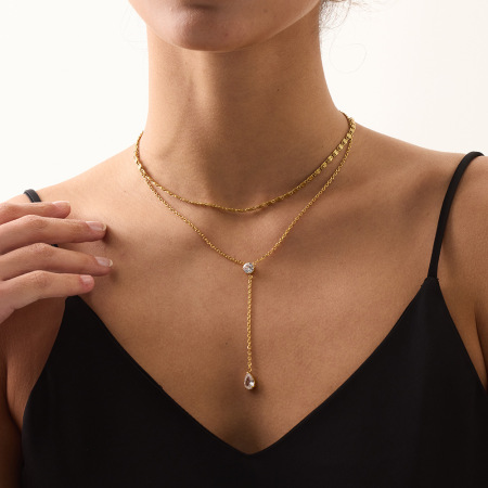Colliers pendentifs pour femmes, luxueux et élégants, en forme de goutte, en acier inoxydable étanche et zircon. 2