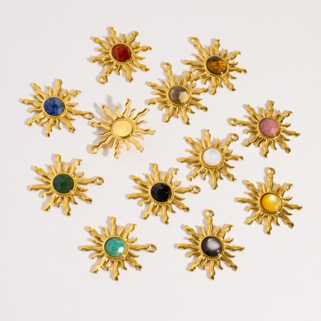 Pendentifs pour femmes en acier inoxydable doré, étanches, couleur or, avec pierre naturelle, collection Simple Series DIY Sun 2