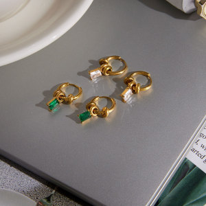Boucles D'Oreilles Pendantes Pour Femme, Simples Et Rondes, En Acier Inoxydable, Étanches, Couleur Or, Avec Zircon. h5 Image4