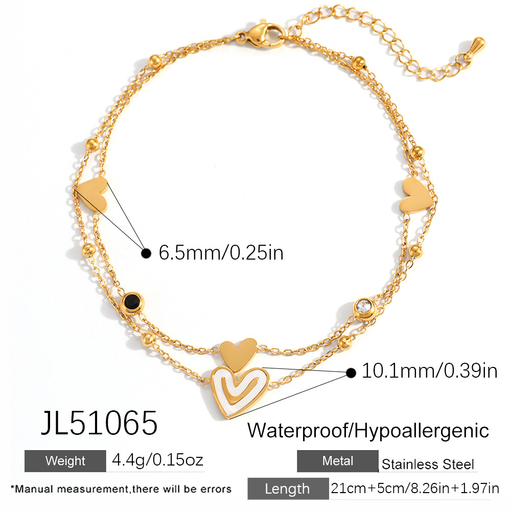 Bracelet De Cheville Simple En Acier Inoxydable Imperméable Couleur Or Avec Strass En Forme De Cœur