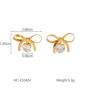 Boucles D'Oreilles Puces Pour Femmes, Simples, En Acier Inoxydable, Étanches, Couleur Or, Avec Zircon. h5 Image2