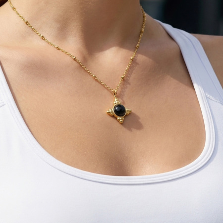 Colliers pendentifs rétro en acier inoxydable doré avec pierre naturelle pour femmes 2