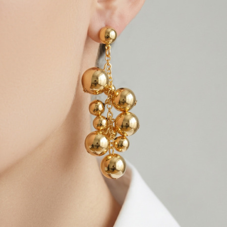 Boucles d'oreilles pendantes pour femmes, en acier inoxydable doré et perles classiques 2