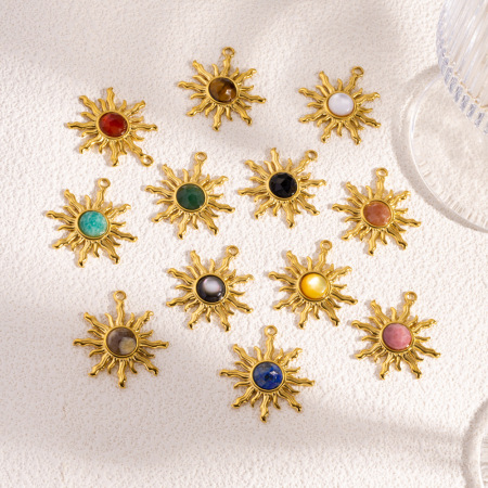 Pendentifs pour femmes en acier inoxydable doré, étanches, couleur or, avec pierre naturelle, collection Simple Series DIY Sun
