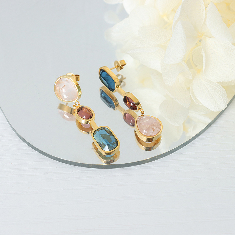 Boucles D'Oreilles Pendantes Élégantes Pour Femmes, En Acier Inoxydable Étanche, Couleur Or Et Cristal. h5Image3