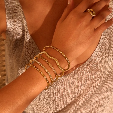 Bracelets pour femmes de luxe, en acier inoxydable imperméable, de forme irrégulière et de couleur dorée