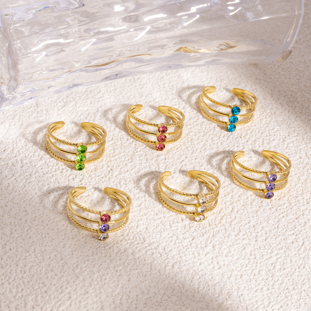 Bagues Pour Femmes Luxueuses Et Élégantes, De Forme Géométrique, En Acier Inoxydable Étanche, Couleur Or, Serties De Zircon. Image4