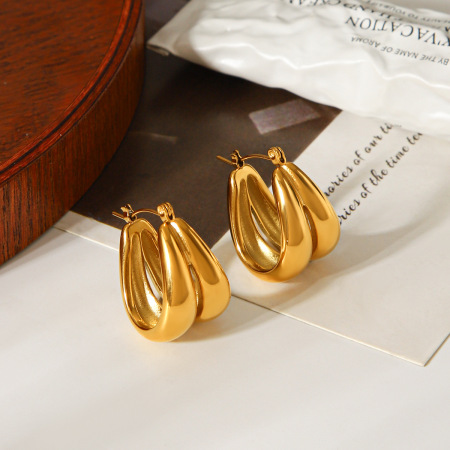 Boucles d'oreilles créoles simples en acier inoxydable, imperméables, couleur or, pour femmes