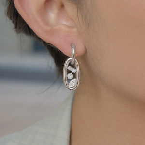 Boucles D'Oreilles Pendantes Pour Femmes, En Acier Inoxydable Imperméable, Couleur Or, Forme Simple Et Irrégulière, Serties De Zircon. h5 Image5