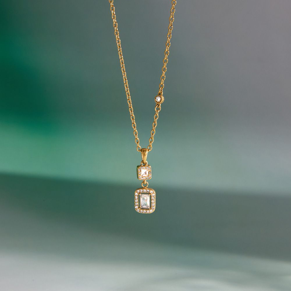 Colliers Pendentifs Pour Femmes, Simples, Ronds Et Rectangulaires, En Acier Inoxydable, Étanches, Couleur Or, Avec Zircon. Image4