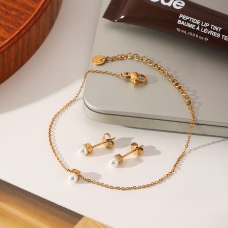 Ensemble De Bracelets Daily Chain En Acier Inoxydable Étanche Couleur Or Et Perles