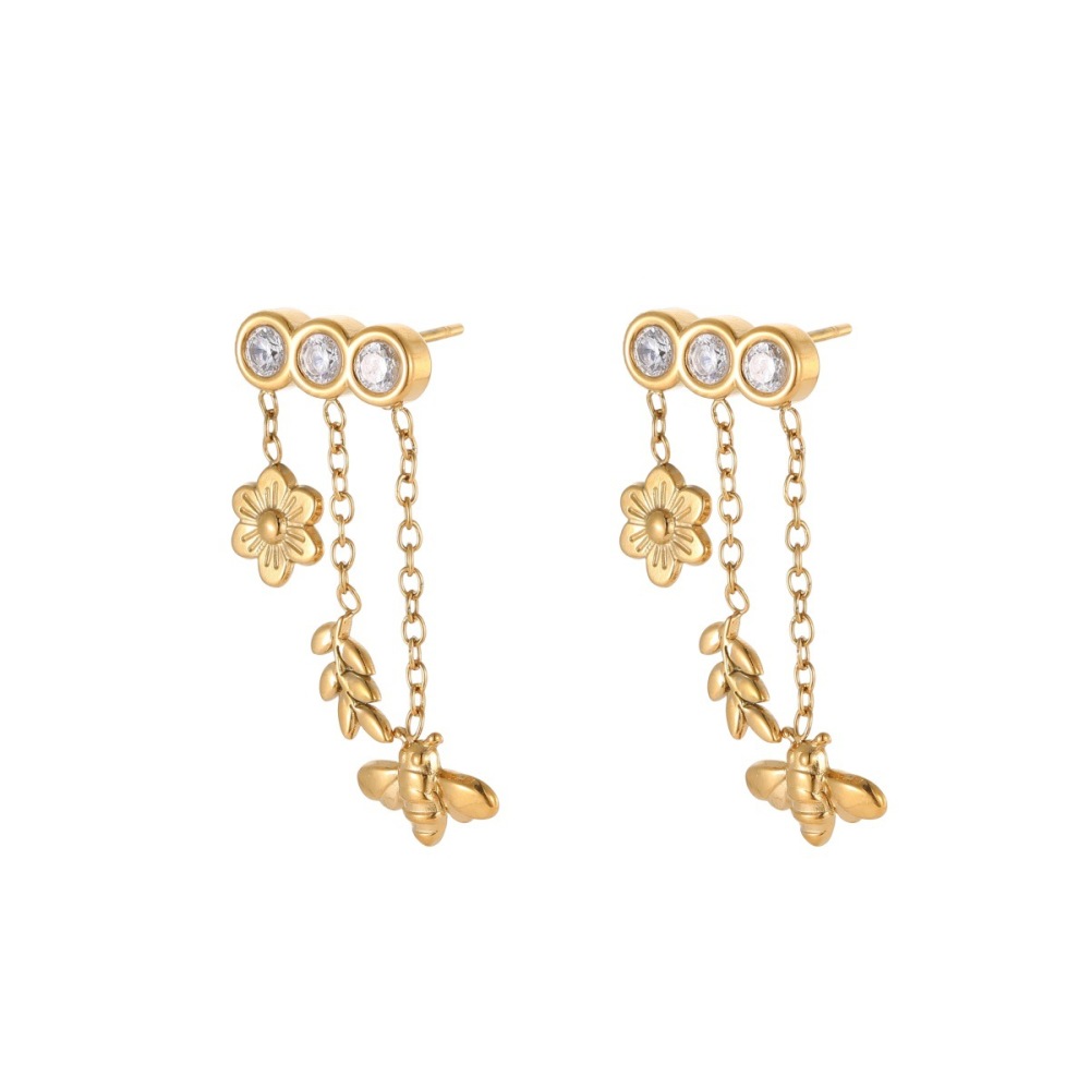Boucles D'Oreilles Pendantes Pour Femmes Simple Series Daily Flower Wings En Acier Inoxydable Étanche Couleur Or h5Image5