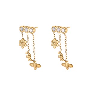 Boucles D'Oreilles Pendantes Pour Femmes Simple Series Daily Flower Wings En Acier Inoxydable Étanche Couleur Or h5 Image5