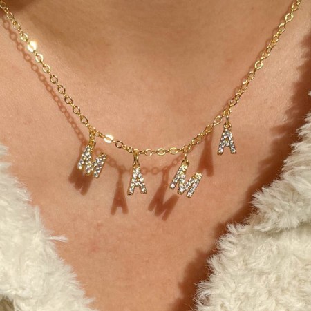 Ensembles de colliers pour femmes avec lettres classiques, en acier inoxydable, étanches, couleur or et strass, pour la fête des mères 2